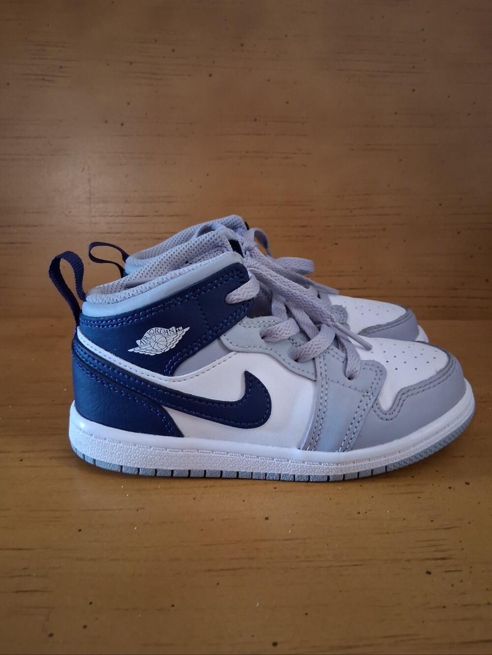 Nike Jordans Kids Mid-Top Sneakers in White, Gray & Navy